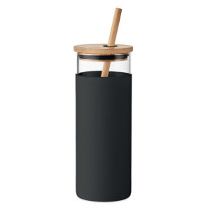 STRASS Üveg pohár bambusz fedél 450ml